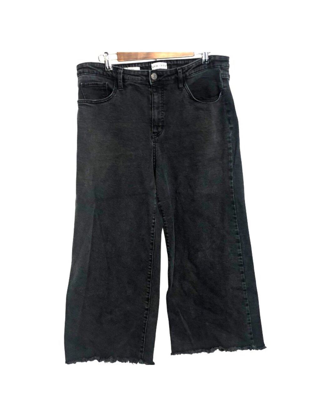 Ava & Viv Black Wide Leg Cropped Jeans With Raw Hem Size 17 Made In Cambodia